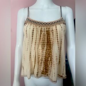 American Eagle strappy tie-dye blouse with crochet straps and detailing.
